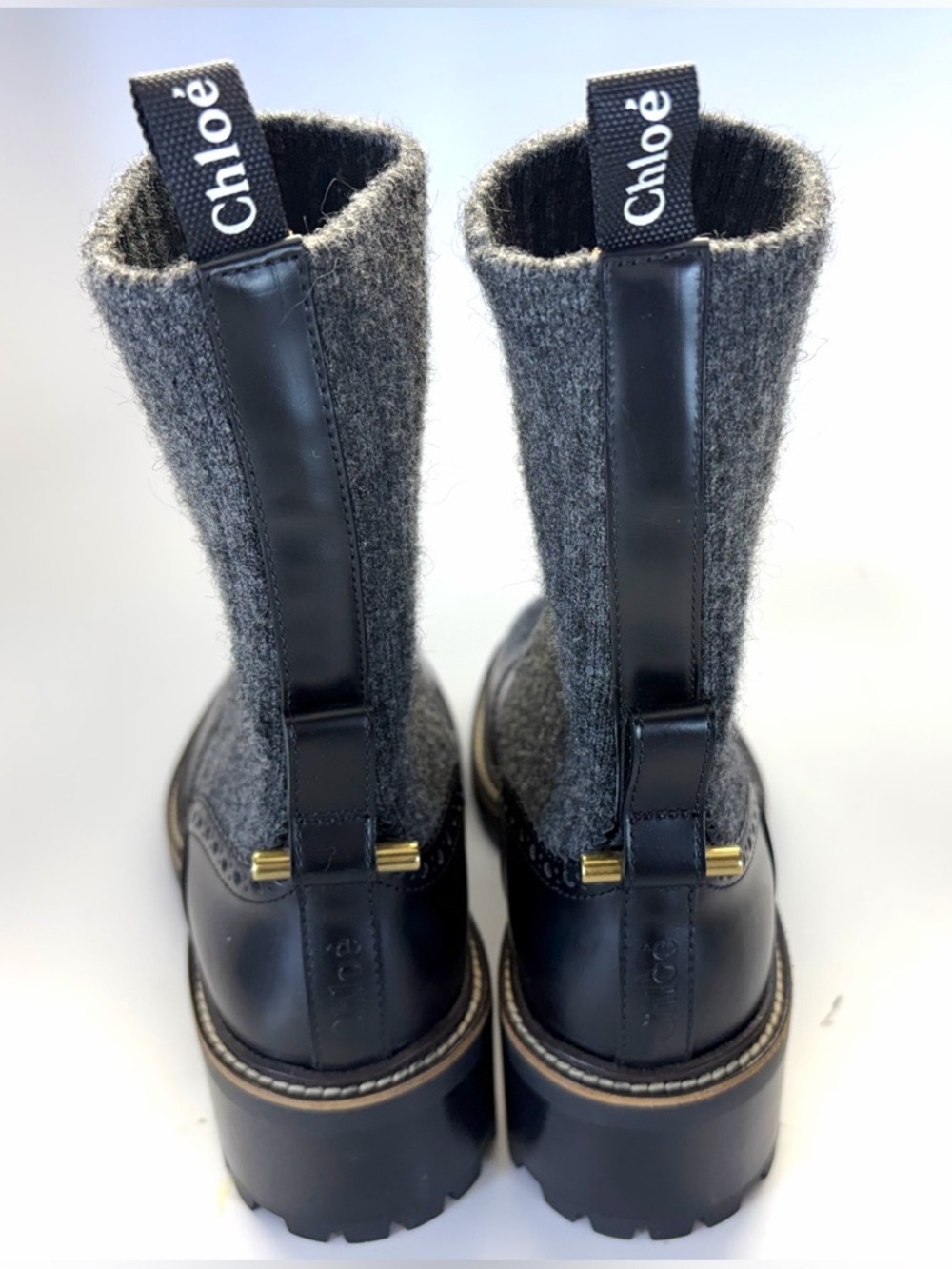 Chloè Franne Leather and Knitted Ankle Boots - Picture 5 of 8